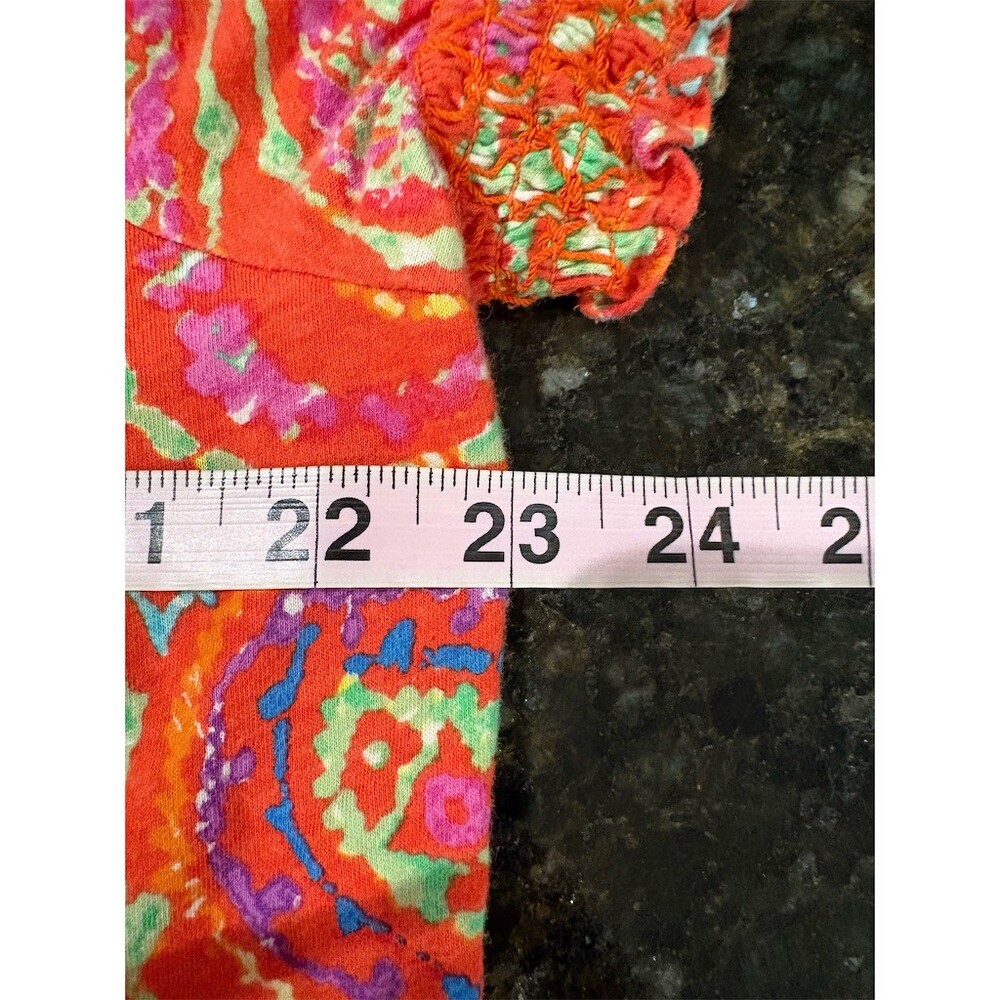 Lauren Ralph Lauren Blouse Womens 1X Orange Paisley Peasant Short Sleeve - Picture 6 of 6